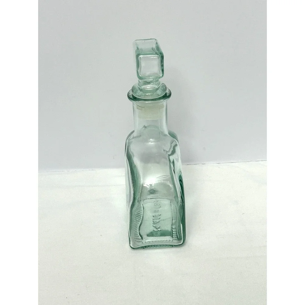 Green Glass Decanter Bottle Made in Italy Plastic Stopper 10